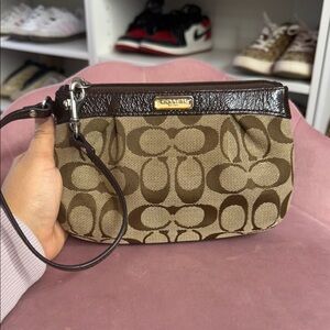 Coach Brown and Dark Brown Signature Wristlet